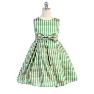 Ellie Kids Green & Pink Plaid Double Bow Dupion Dress Girls Size 4 Easter Dress